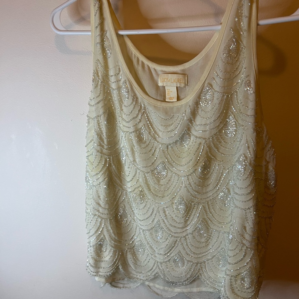 Lucy & Laurel Cream Beaded Tank Top